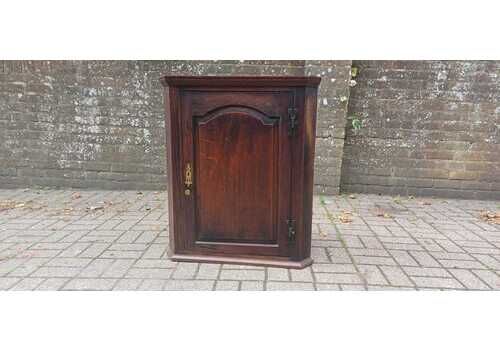 Antique Vintage Solid Oak Corner Cabinet With Brass Fittings Perfect Size