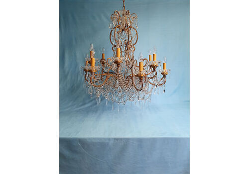 Large Impressivlarge Impressive Chandelier 12 With Gilt Arms Decorated In Cut Glass Cryste Chandelier 12 With Gilt Arms Decorated In Cut Glass Crystal
