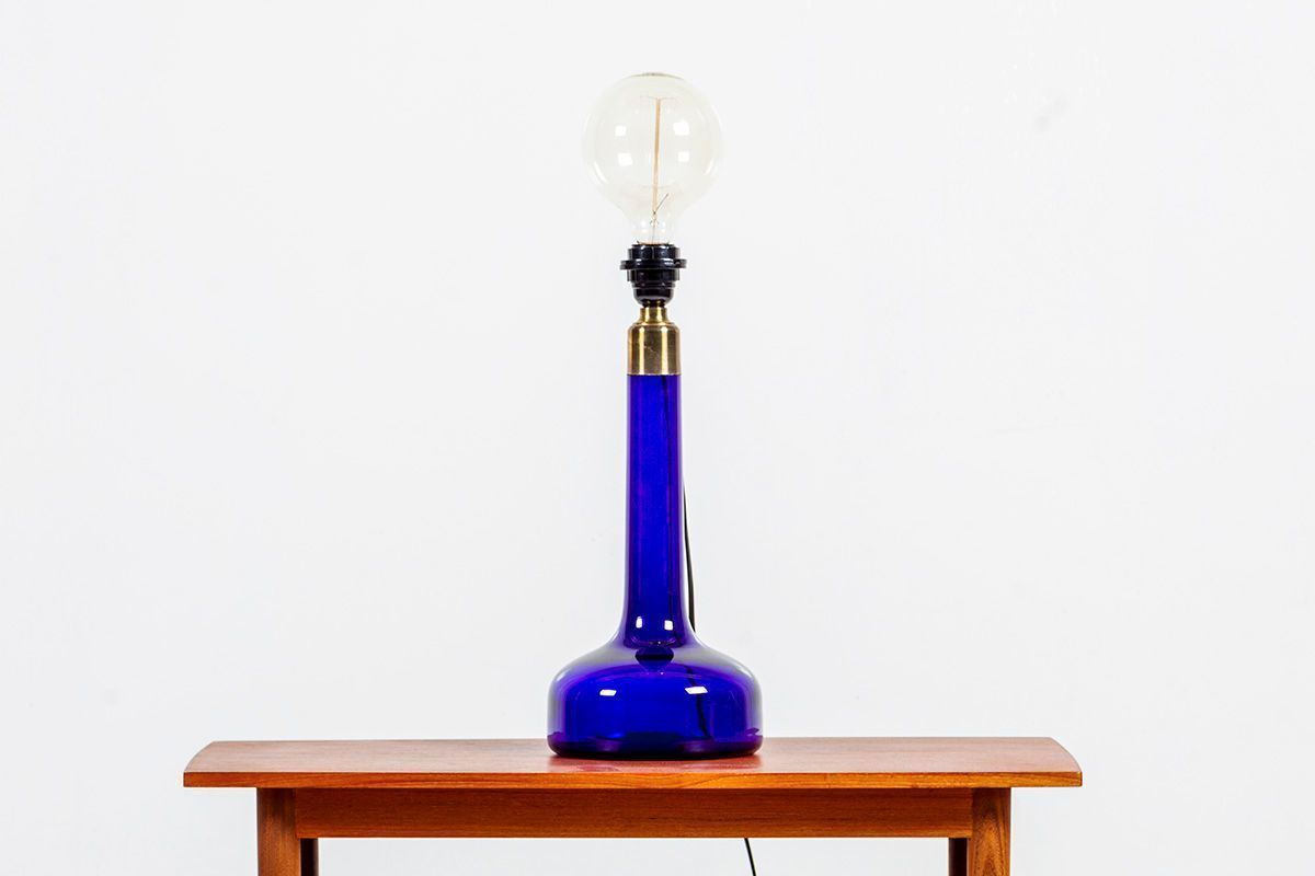 Scandinavian Blue Glass Table Lamp From Holmegaard 1960s