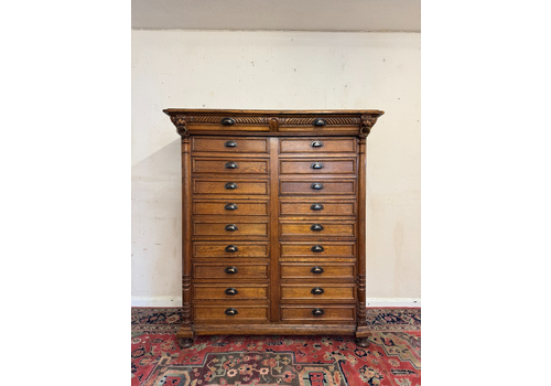 Fabulous Large Antique French Oak Double Bank Of Twenty Drawers Circa 1910