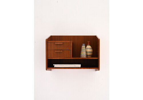 Scandinavian 1960s Mahogany Wall Mounted Bedside Table With Drawers