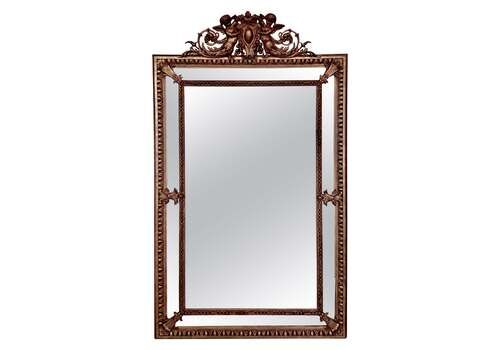 French 19th Century Large Vertical Gold Gilt Mirror With Cherub Crest