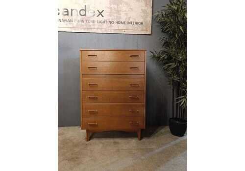Vintage 1960s Mid Century Teak Chest Of Drawers   Stylish Barrel Handles