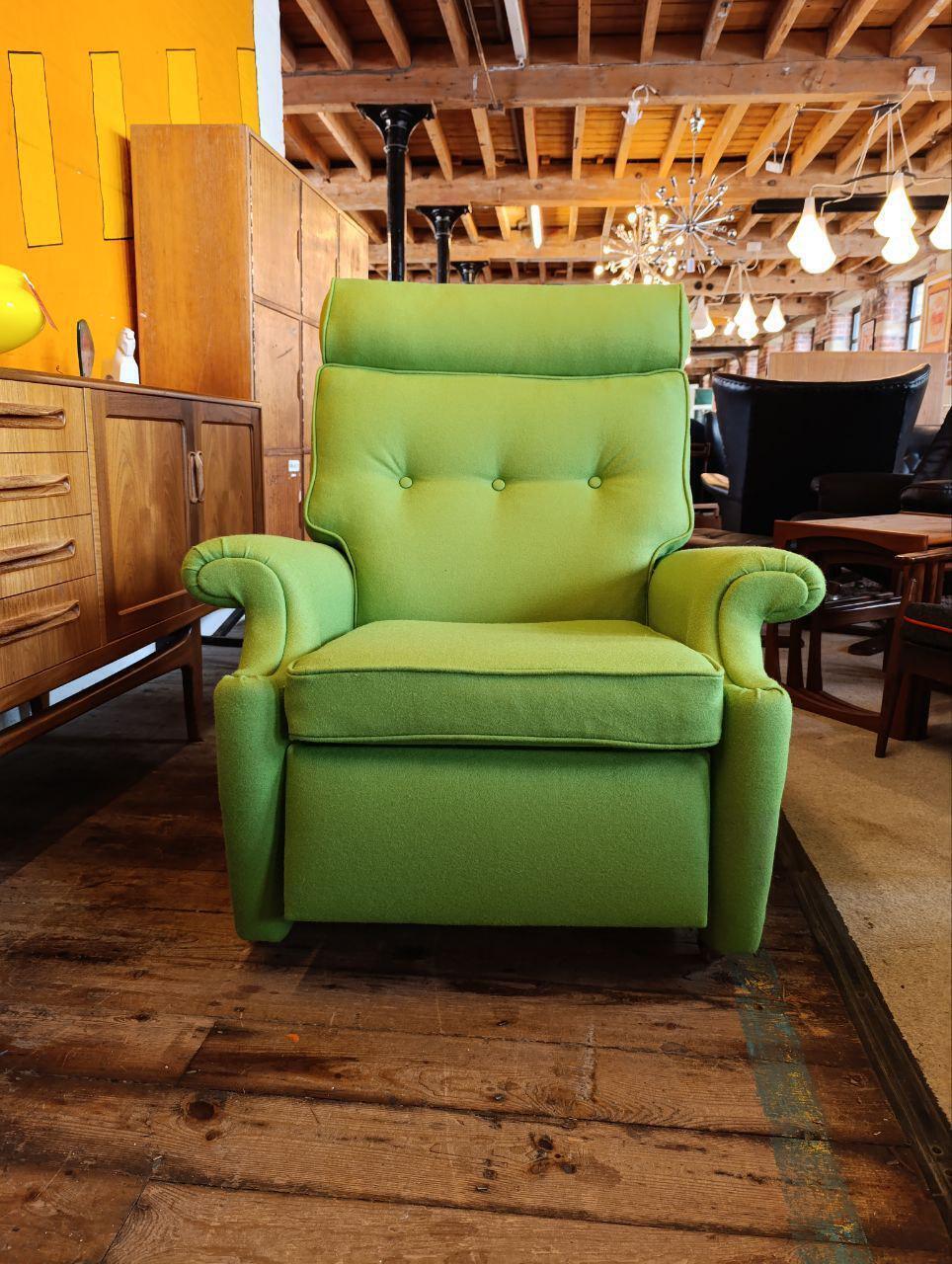 Iconic Parker Knoll N30 Recliner Armchair Apple Green Wool 1960s