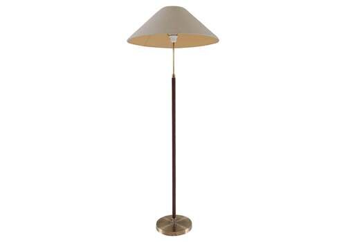 Mid Century Brass Brown Leather Floor Lamp Falkenbergs Belysning, Sweden, 1960s