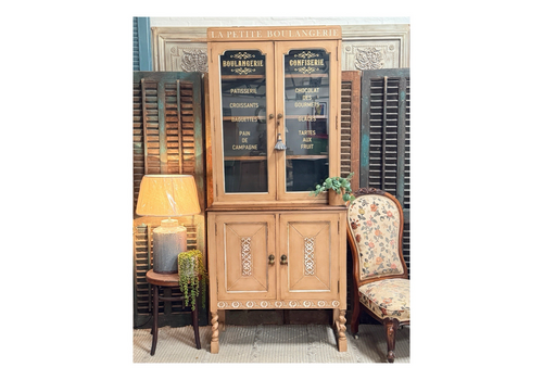 1930’s Antique Painted Glazed Bookcase, Dresser, Drinks Cabinet With Key