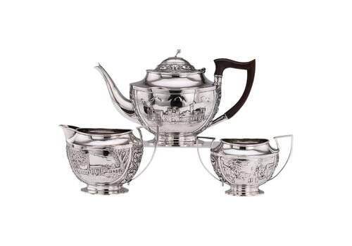 Antique 19thc Indian Style Three Piece Solid Silver Tea Set, Reed & Barton C1900