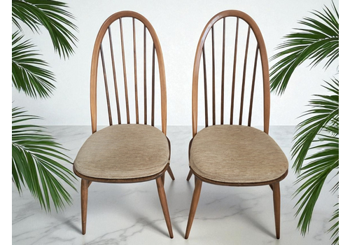 Vintage Ercol Windsor Quaker Dining Chairs X 2  Elm Mid Century + Seat Pads Vgc