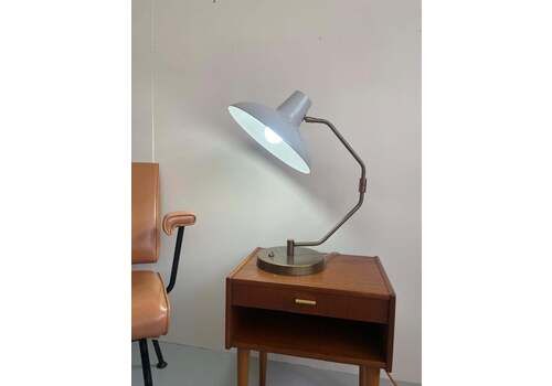 Clay Michie Style Mid Century Table Lamp With White Metal Shade   Pair Available