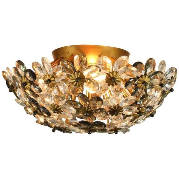 Diamond Cut Glass Blossom Flush Mount Light 1950s Banci Firenze