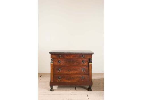 19th Century French Empire Mahogany And Fossil Marble Chest Of Drawers