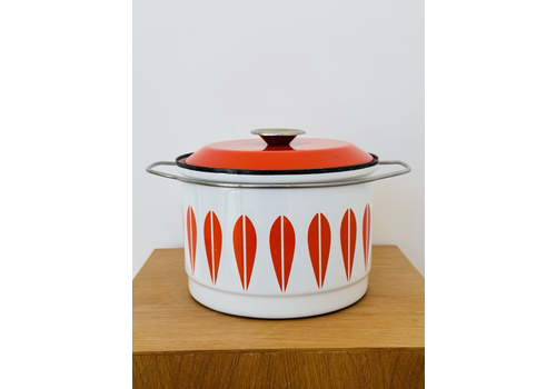 Vintage Catherineholm Norway Lotus Orange & White Enamel Xl Cook Pot