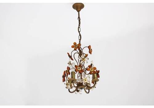 Italian Amber & Clear Glass Flower Chandelier | 1950s Floral Pendant | Maison Baguès Style | Small Vintage Murano Light