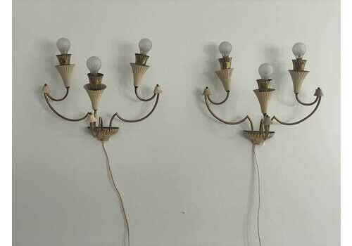 Mid Century Italian Design 3 Armed Pair Of Sputnik Sconces, 1950s, Italy