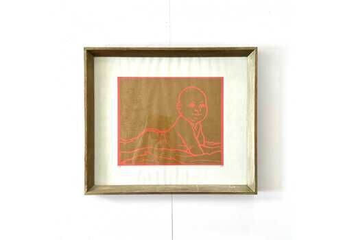 Vintage Mid Century Danish Framed Litograph Print From 1978 By Renowned Artist Dea Trier Mørch Of A Smiling Baby
