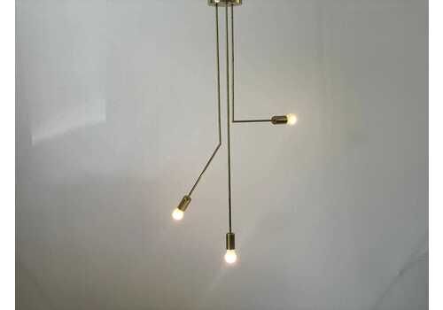 3 Tall Armed Italian Design Brass Sputnik Flush Mount Ceiling Lamp, 1970s, Italy