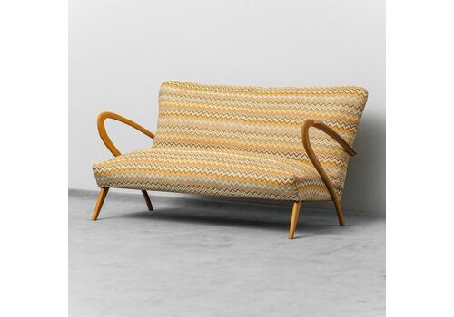 Missoni 2 Seater Sofa With Curved Armrests, Attributed To Paolo Buffa, 1950s, Vintage Modern Antiques