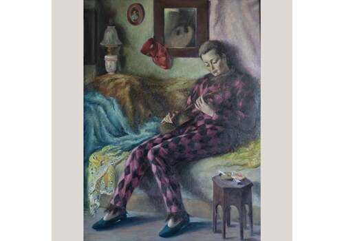 Harlequin Figure With Guitar – Follower Of José Manuel Capuletti And Related Symbolist Artists