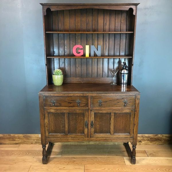 Vintage Antique Oak Rustic Kitchen Dresser Shelves Cupboard
