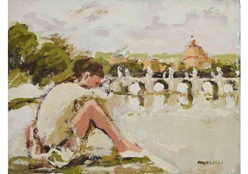 Franco Marzilliballerina In Front Of A Bridge In Rome   Oil Painting By Franco Marzilli   1970s1970s