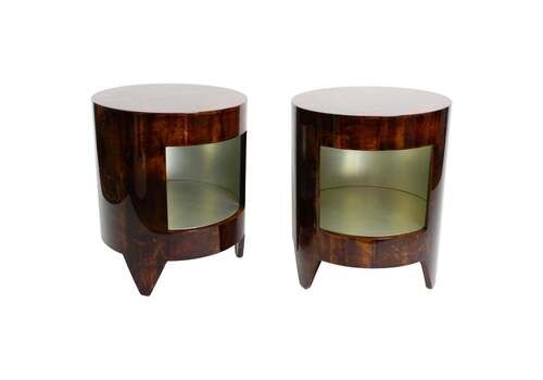Two 90s Coffee Tables "Night&Day" By Tura Made Of Wood Covered With Goatskin