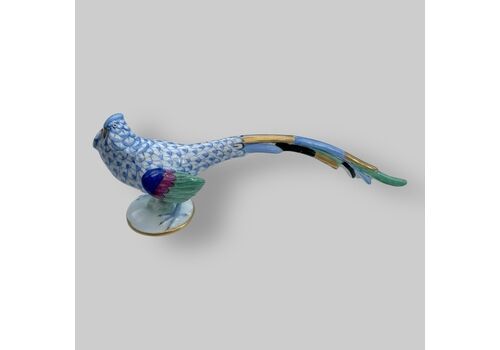 Herend Blue Fishnet Hand Painted Pheasant Figurine