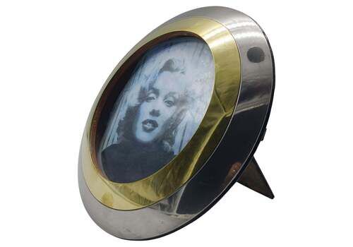Brass And Chrome Round Photo Frame, Italy 1970s