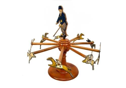 Antique 1920s Wooden Charlie Chaplin "Eureka" Horse Racing Bet Game / Art Deco