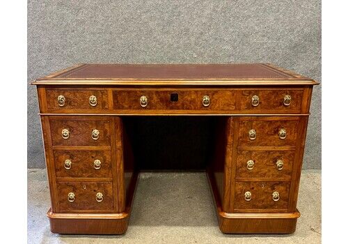 Superior Quality Burr Walnut Pedestal Desk