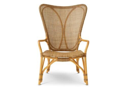 Pair Of Modern Rattan Chairs In A Honey Finish.