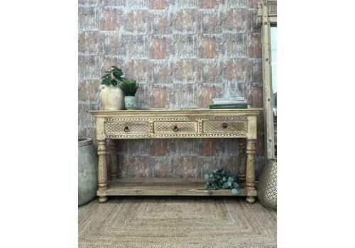 Simple Carved Console Table With 3 Drawers