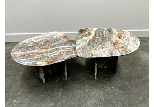 Vintage Expressive Pair Of Organic Breccia Capraia Marble Coffee Tables, Italy, 1970s