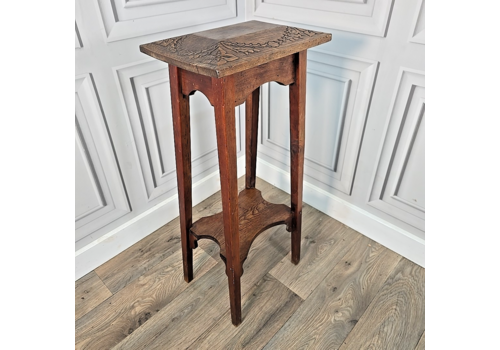 Antique Carved Arts & Crafts Plant Stand Side Table Wooden Liberty Style Floral