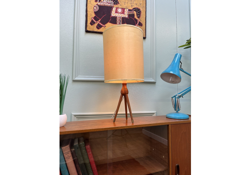 Stunning Mid Century Retro Danish Teak Tripod Table Lamp, Mcm, Rare