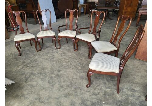 Antique Repro Six Queen Ann High Back Dining Chairs Cabriole Legs