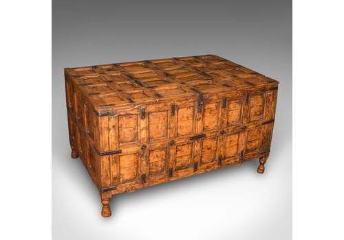 Vintage Storage Chest, Indian Pine Pithara Trunk, Colonial Revival, Coffee Table