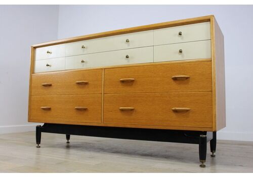 G Plan Large Late 1950’s Oak And Chinese White Chest Of Drawers