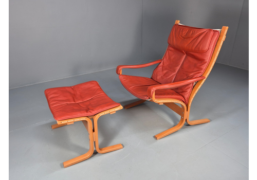 Vintage Ingmar Relling Siesta Chair And Footstool Red Leather 1970s Eb9327 Mben