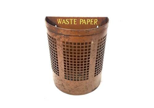 Vintage 1960s Military Base Salvaged Metal Waste Paper Bin Wall Hanging Antique