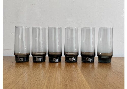 Set Of 6 Vintage Drinking Glasses Smoked Glass Slovakia