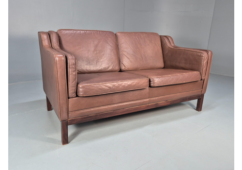 Vintage Two Seater Brown Leather Danish Sofa Borge Mogensen Style Eb9945 M2ss