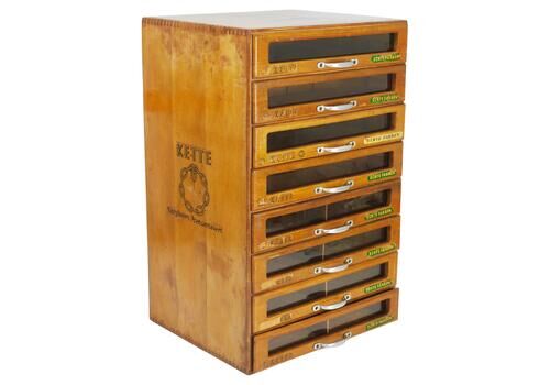 Vintage Haberdashery Wooden Sewing Thread Store Cabinet, Kette, Austria, 1930s