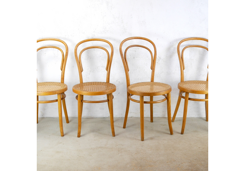 Set 4 Vintage Bentwood Bistro Chairs Caned Thonet Antique #102912