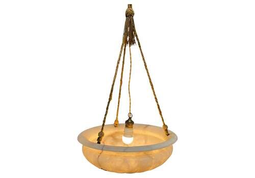 Antique Alabaster Art Deco Plafonnier Chandelier