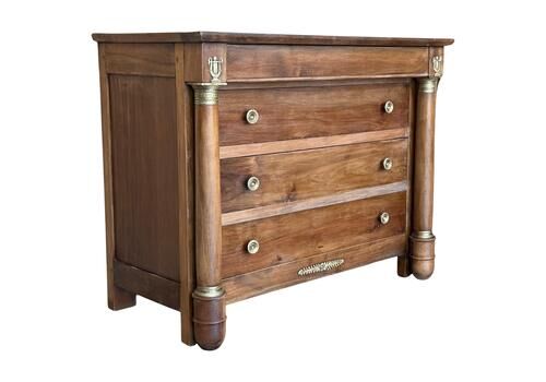 1830s French Empire Mahogany Chest With Four Drawers And Gilded Edges, Commode