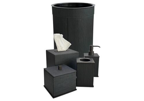 Italian Black Leather And Bronze Bathroom Accessories Set By Giobagnara