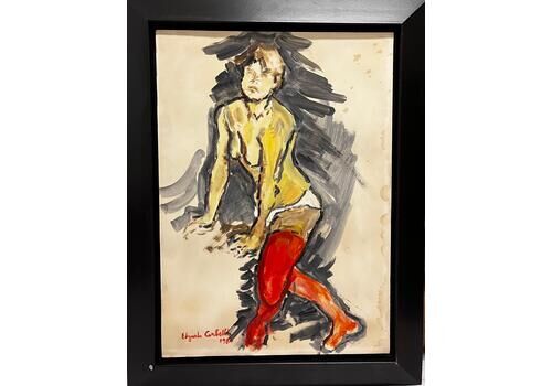 Edgardo Corbelli"Donna Con Calze Rosse"  Olio Su Cartone Cm. 50 X 70  19841984