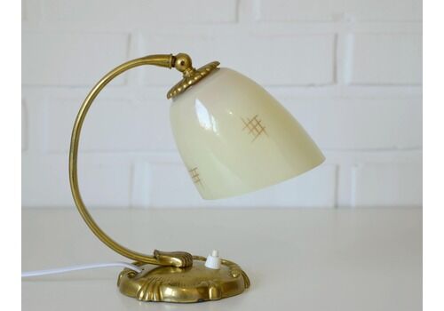 Antique Bedside Lamp / Art Deco Desk Lamp / Brass Table Light / Hand Blown Glass / Handmade Light Fixture 1940