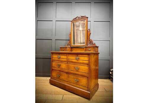 Antique Walnut Dressing Table Mirror, Chest Of Drawers, Bedroom Storage