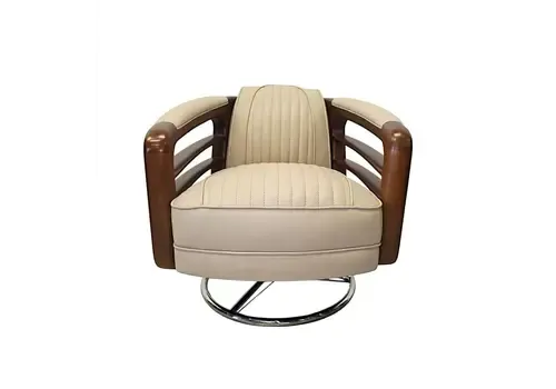 A Stunning Handmade Leather Walnut And Chrome Revolving Armchair